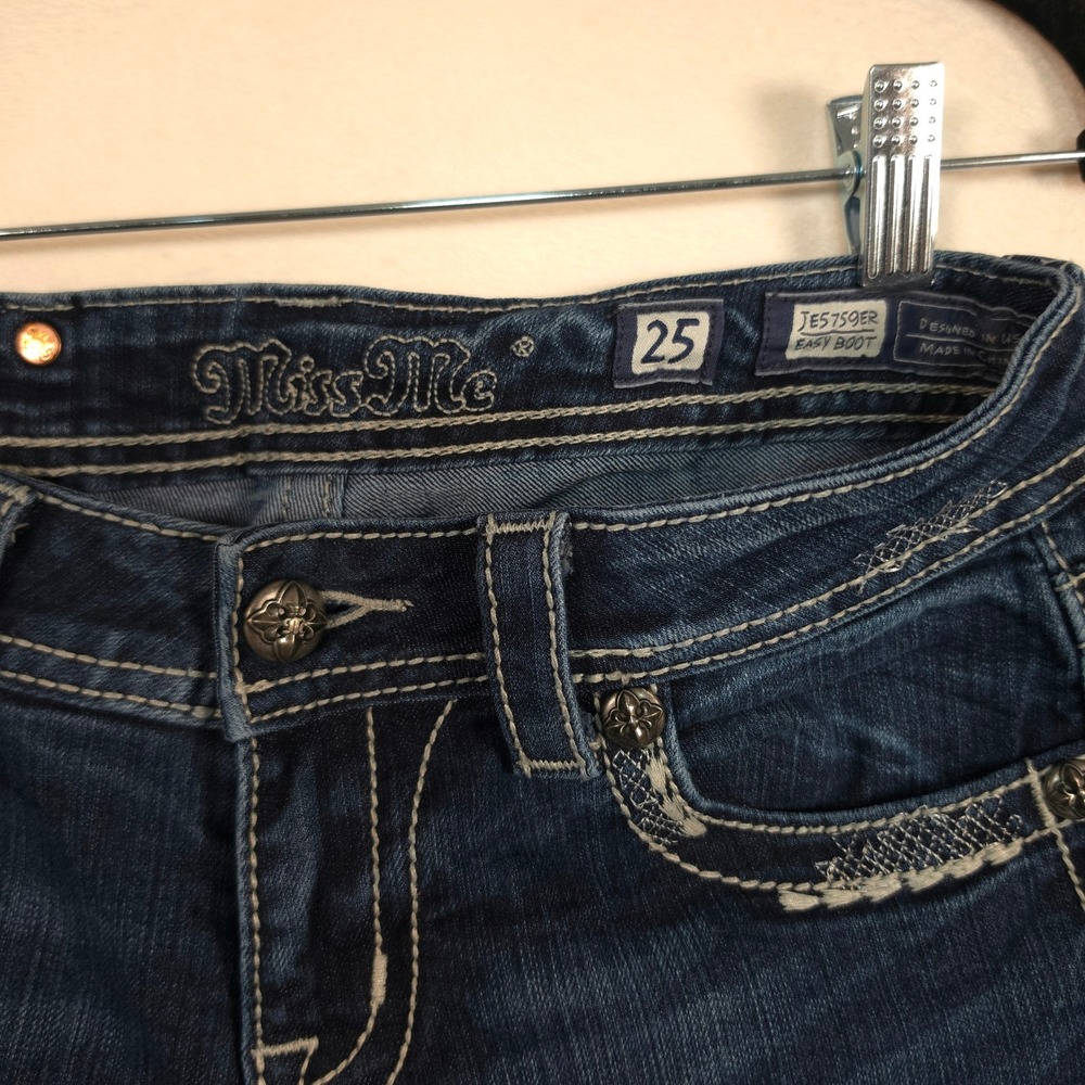 Miss Me Jeans Women's 25 Easy Boot Cut Low Rise Dark Wash Embellished Flare - Picture 10 of 16